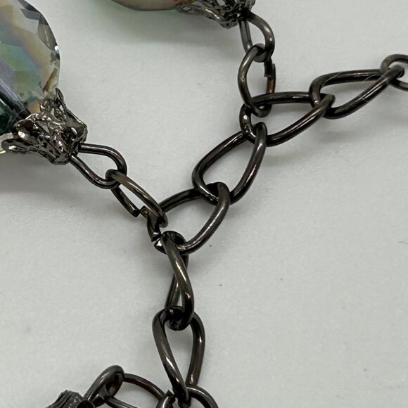 Aurora Borealis Crystal Charm Bracelet W/ Cameo Pendant Antique Black Chain Desi - Picture 13 of 16